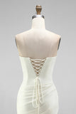 Sparkly White Ruched Strapless Corset Short Wedding Dress