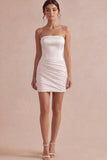 Sparkly White Ruched Strapless Corset Short Wedding Dress