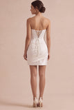 Sparkly White Ruched Strapless Corset Short Wedding Dress