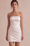 Sparkly White Ruched Strapless Corset Short Wedding Dress