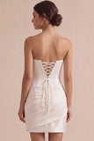 Sparkly White Ruched Strapless Corset Short Wedding Dress
