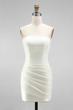 Sparkly White Ruched Strapless Corset Short Wedding Dress