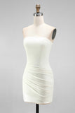 Sparkly White Ruched Strapless Corset Short Wedding Dress