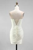 Sparkly White Ruched Strapless Corset Short Wedding Dress