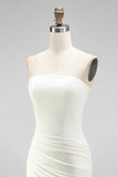 Sparkly White Ruched Strapless Corset Short Wedding Dress