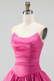 Fuchsia Strapless A-Line Ruched Short Cocktail Dress