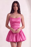 Fuchsia Strapless A-Line Ruched Short Cocktail Dress