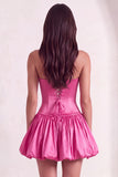 Fuchsia Strapless A-Line Ruched Short Cocktail Dress