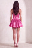 Fuchsia Strapless A-Line Ruched Short Cocktail Dress