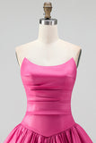 Fuchsia Strapless A-Line Ruched Short Cocktail Dress