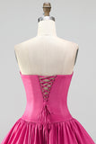 Fuchsia Strapless A-Line Ruched Short Cocktail Dress