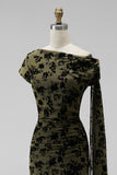 Dark Green Floral Ruched One Shouder Long Wedding Guest Dress with Sash