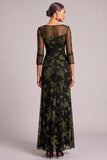 Dark Green Mermaid Boat Neck Floral Long Wedding Guest Dress with Sleeves