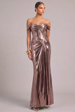 Golden Corset Off the Shoulder Ruched Maxi Wedding Guest Dress
