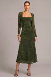 Army Green 2 Piece Floral Mermaid Midi Wedding Guest Dress