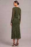 Army Green 2 Piece Floral Mermaid Midi Wedding Guest Dress