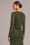 Army Green 2 Piece Floral Mermaid Midi Wedding Guest Dress