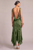 Army Green Mermaid V-Neck Floral Ruched Asymmetrical Wedding Guest Dress