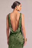 Army Green Mermaid V-Neck Floral Ruched Asymmetrical Wedding Guest Dress