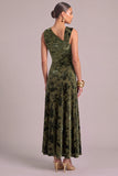 Army Green A-Line Floral Asymmetrical Neck Ruched Maxi Wedding Guest Dress