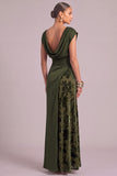 Army Green Sheath Boat Neck Ruched Maxi Floral Wedding Guest Dress with  Slit