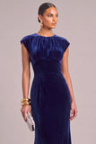 Navy Mermaid Round Neck Ruched Long Wedding Guest Dress