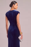 Navy Mermaid Round Neck Ruched Long Wedding Guest Dress