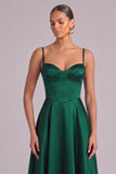 Dark Green Corset A-Line Spaghetti Straps Midi Wedding Guest Dress