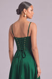 Dark Green Corset A-Line Spaghetti Straps Midi Wedding Guest Dress