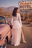 White 2 Piece V-Neck Ruffled High-Low Beach Wedding Dress with Sleeves