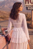 White 2 Piece V-Neck Ruffled High-Low Beach Wedding Dress with Sleeves