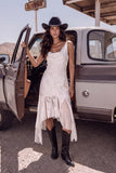 White Mermaid Cowl Neck Asymmetrical Boho Wedding Dress