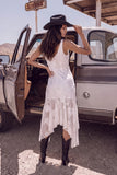 White Mermaid Cowl Neck Asymmetrical Boho Wedding Dress