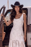 White Mermaid Cowl Neck Asymmetrical Boho Wedding Dress