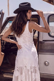 White Mermaid Cowl Neck Asymmetrical Boho Wedding Dress