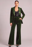Moss Green Velvet Peak Lapel 2 Piece Business Suits with Pocket