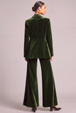 Moss Green Velvet Peak Lapel 2 Piece Business Suits with Pocket
