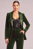 Moss Green Velvet Peak Lapel 2 Piece Business Suits with Pocket