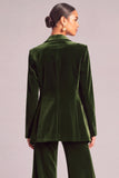 Moss Green Velvet Peak Lapel 2 Piece Business Suits with Pocket