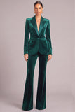 Dark Green 2 Piece Velvet Peak Lapel Business Suits with Button
