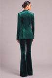 Dark Green 2 Piece Velvet Peak Lapel Business Suits with Button