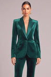 Dark Green 2 Piece Velvet Peak Lapel Business Suits with Button