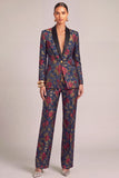 Red Floral Shawl Lapel 2 Piece Long Sleeves Business Suits