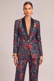 Red Floral Shawl Lapel 2 Piece Long Sleeves Business Suits