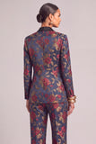 Red Floral Shawl Lapel 2 Piece Long Sleeves Business Suits