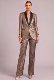 Black Golden Metallic Shawl Lapel 2 Piece Business Suits with Sleeves
