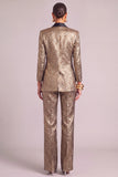 Black Golden Metallic Shawl Lapel 2 Piece Business Suits with Sleeves