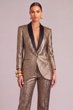 Black Golden Metallic Shawl Lapel 2 Piece Business Suits with Sleeves