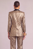Black Golden Metallic Shawl Lapel 2 Piece Business Suits with Sleeves
