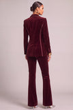 Burgundy Velvet Peak Lapel 2 Piece Business Suits with Sleeves